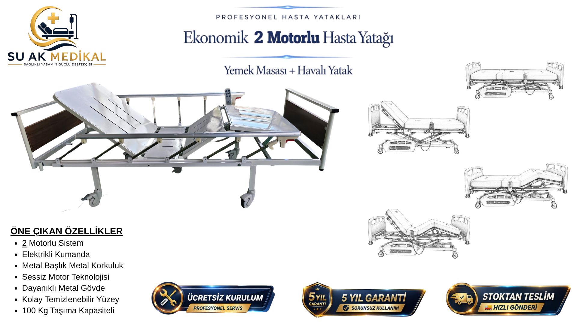 2 Motorlu Hasta Yatağı Ekonomik