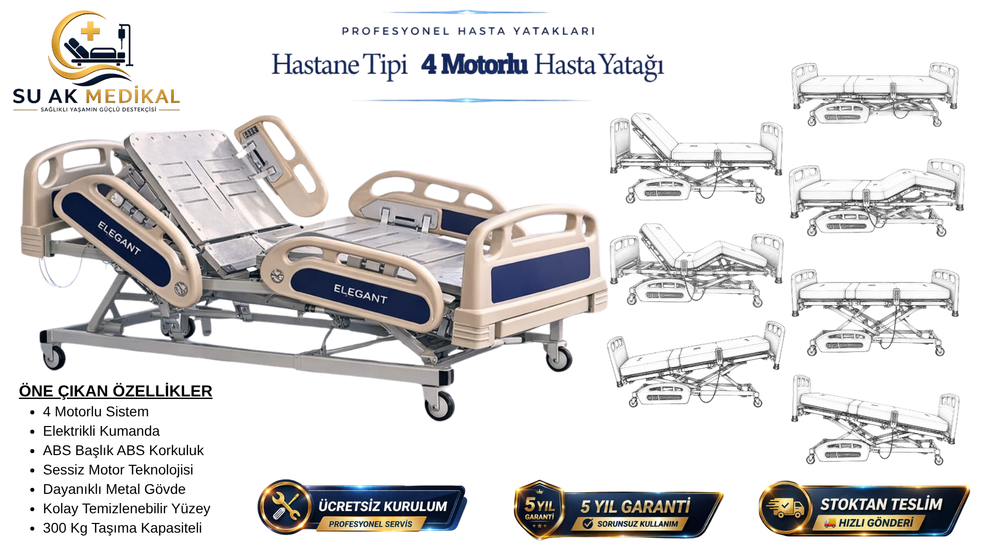 4 Motorlu Hasta Yatağı Full ABS (Piston Motorlu)