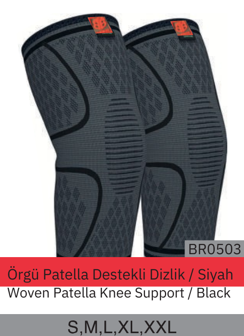 Örgü Patella Destekli Dizlik Siyah BR503